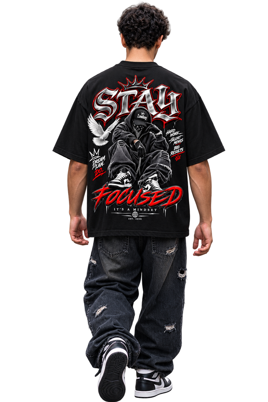 STAY FOCUSED Oversized Graphic T-Shirt, Motivational Streetwear Tee