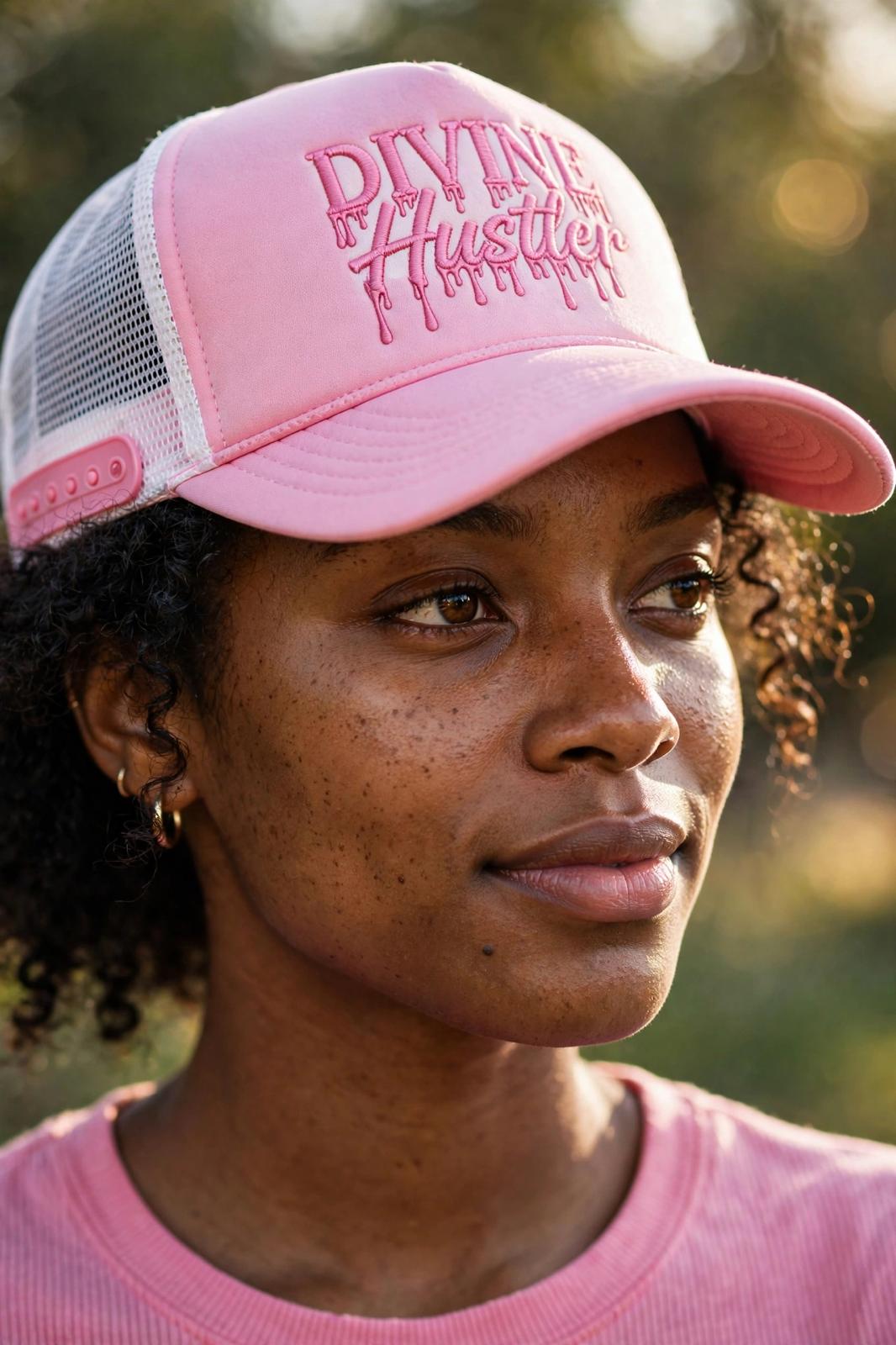 Divine Hustler Pink Trucker Hat - Embroidered Drip Hat - Vintage Trucker Cap - Streetwear Hat - Festival Hat