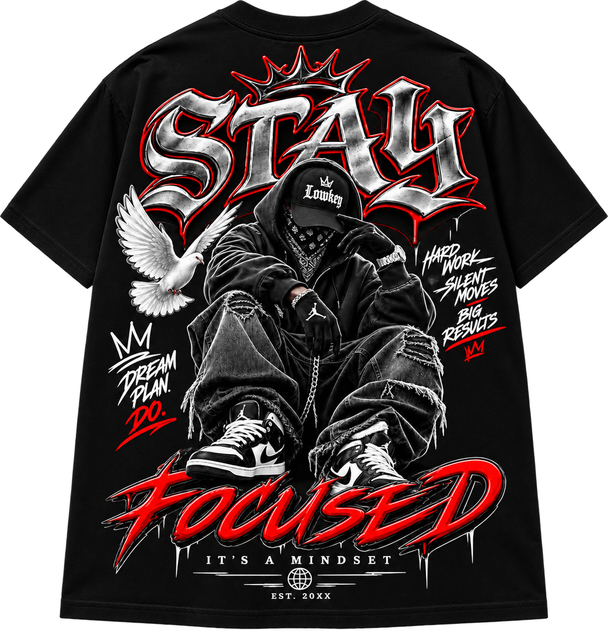 STAY FOCUSED Oversized Graphic T-Shirt, Motivational Streetwear Tee