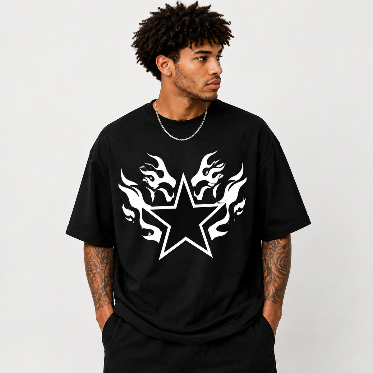Flame Star Oversized Graphic T-Shirt