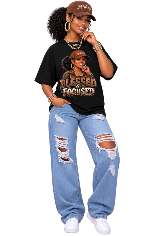 Blessed & Focused Women’s Graphic T-Shirt, Inspirational Streetwear Tee