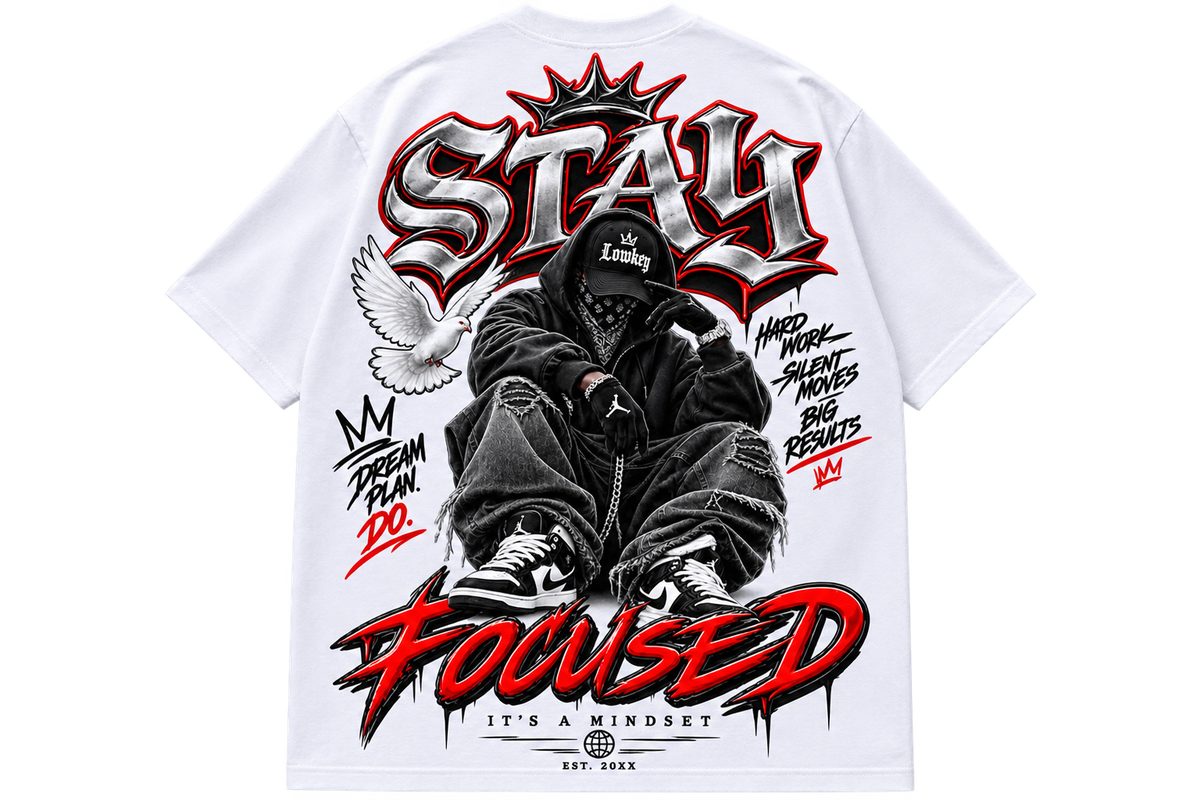 STAY FOCUSED Oversized Graphic T-Shirt, Motivational Streetwear Tee