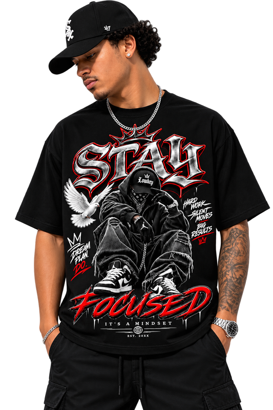 STAY FOCUSED Oversized Graphic T-Shirt, Motivational Streetwear Tee