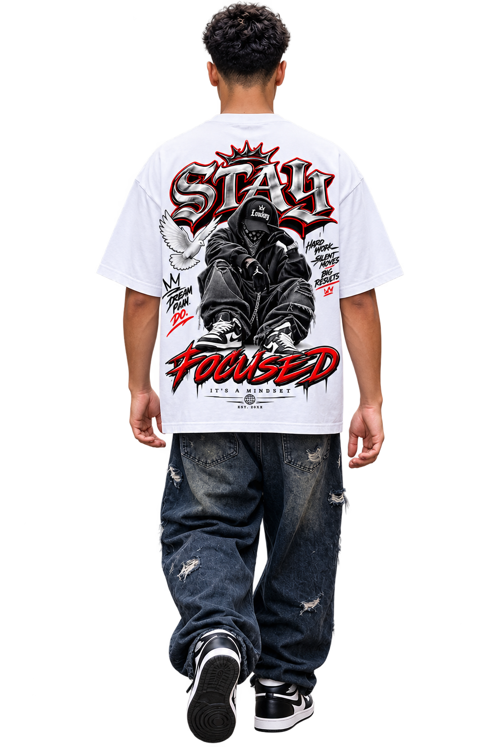 STAY FOCUSED Oversized Graphic T-Shirt, Motivational Streetwear Tee
