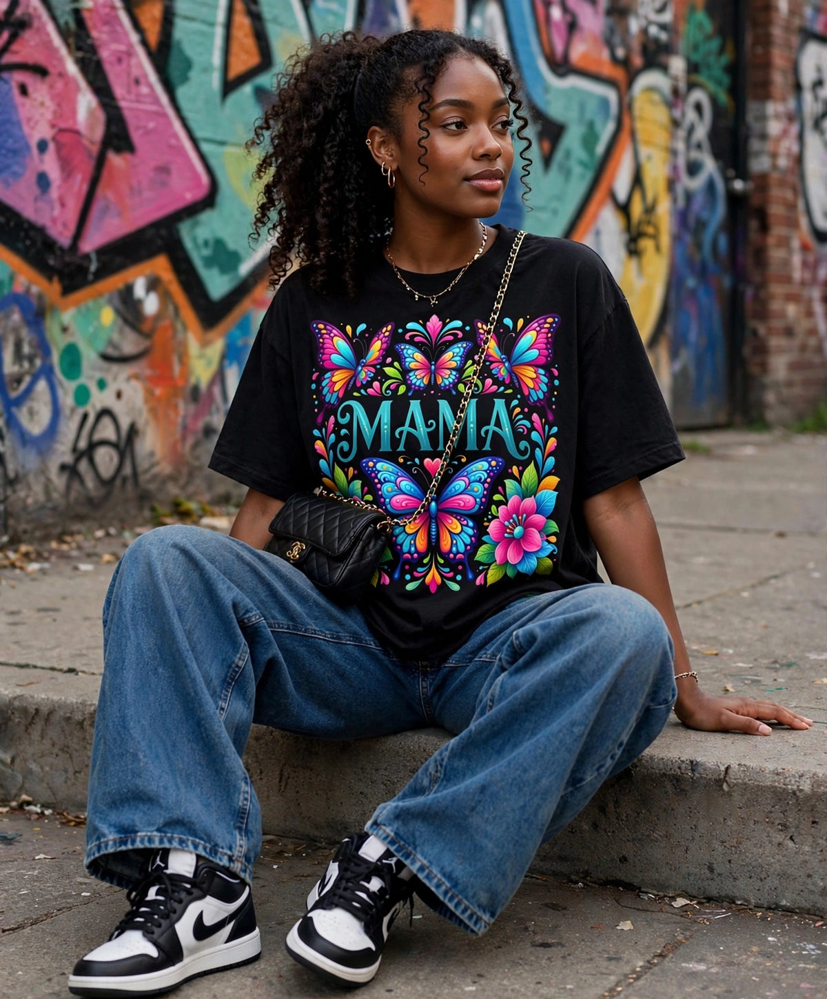 Mama Butterfly Floral Graphic T-Shirt