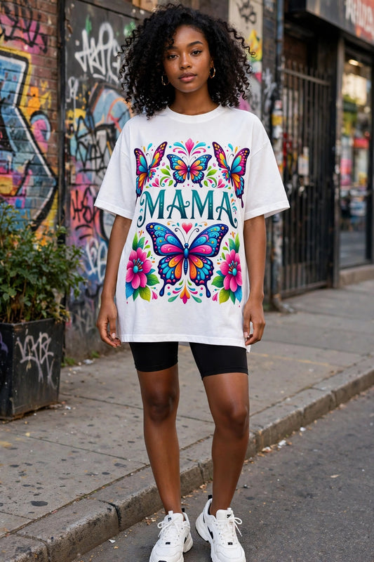 Mama Butterfly Floral Graphic T-Shirt